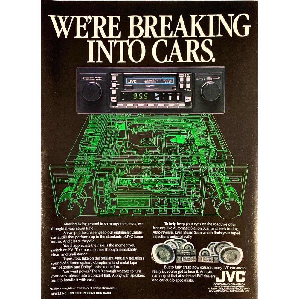 JVC Car Audio Systems "Were Breaking into Cars" Vintage Print Ad 1982